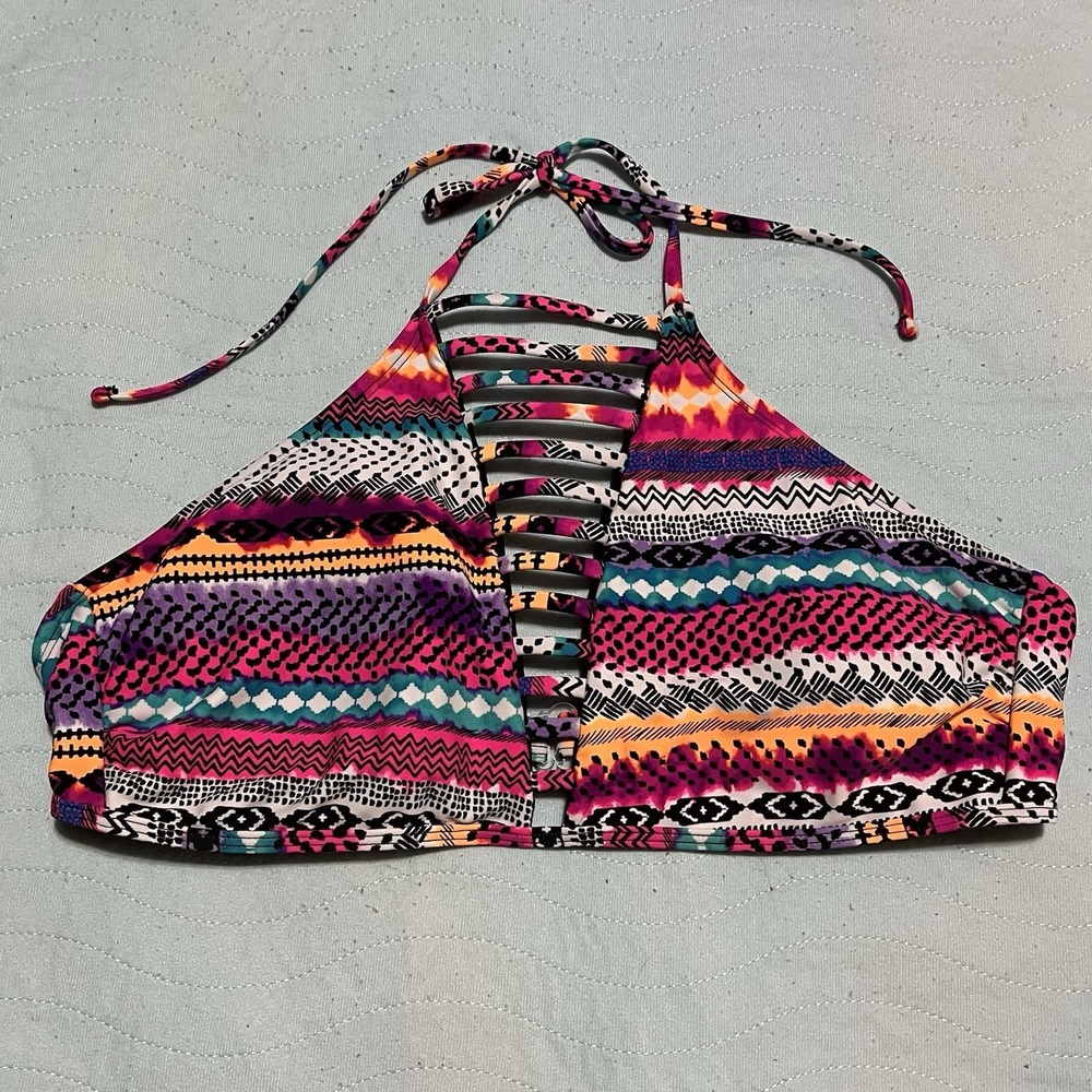 No Boundaries NOBO Juniors Swimsuit Bikini Top Mulit Color/Design Sz XL 15-17